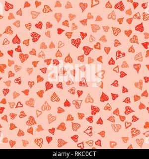 chaotische Vektor farbigen Doodle Herzen Musterdesign - zum Valentinstag Stock Vektor