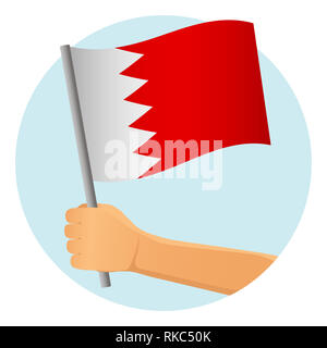 Bahrain Fahne in der Hand. Patriotischen Hintergrund. Flagge von Bahrain Abbildung Stockfoto