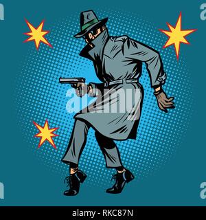 Detective spy Mann mit Waffe darstellen. Comic cartoon Pop Art retro Vektor illustration Zeichnung Stock Vektor