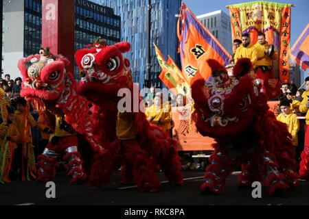 Newcastle, Großbritannien. Februar 10. 2019. Chinesisches Neujahrsfest des Schweins auf der Stowel Street, Stadtzentrum, Credit: DEW/Alamy Live News Stockfoto