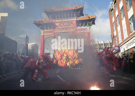 Newcastle, Großbritannien. Februar 10. 2019. Chinesisches Neujahrsfest des Schweins auf der Stowel Street, Stadtzentrum, Credit: DEW/Alamy Live News Stockfoto