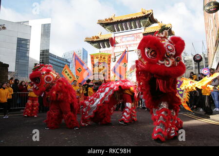 Newcastle, Großbritannien. Februar 10. 2019. Chinesisches Neujahrsfest des Schweins auf der Stowel Street, Stadtzentrum, Credit: DEW/Alamy Live News Stockfoto