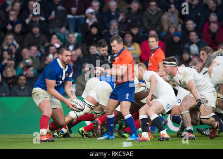 Twickenham, Vereinigtes Königreich. 7. Februar, Louis PICAMOLE, auf der Suche nach Unterstützung, England gegen Frankreich, 2019 Guinness sechs Nationen Rugby Match gespielt an der RFU-Stadion, Twickenham, England, © PeterSPURRIER: Intersport Bilder Bild: Peter SPURRIER/Alamy leben Nachrichten Stockfoto