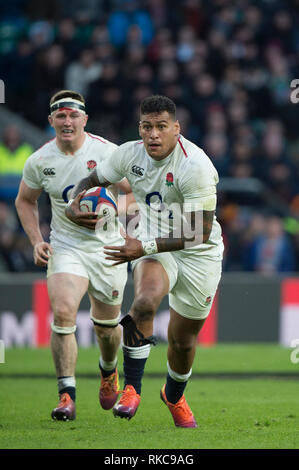 Twickenham, Vereinigtes Königreich. 7. Februar, Nathan HUGHES, England gegen Frankreich, 2019 Guinness sechs Nationen Rugby Match gespielt an der RFU-Stadion, Twickenham, England, Kredit: Peter SPURRIER/Alamy leben Nachrichten Stockfoto