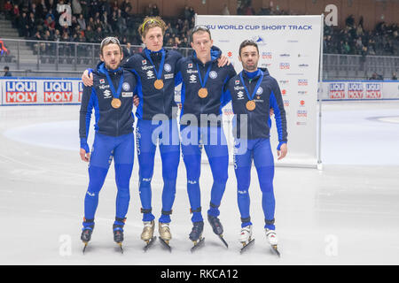 Turin, Italien. 10. Feb 2019. Foto LaPresse - Mauro Ujetto 10 2 2019 Turin (Italia) Sport ISU World Cup 2018/19 - Turin: Männer - 5000 m Relais - Endrunde ein Nella Foto: Italien Foto LaPresse - Mauro Ujetto 10-02-2018 Turin (Italien) Sport ISU World Cup 2018/19 - Turin: Männer - 5000 m Relais - Endrunde im Foto: Italien Quelle: LaPresse/Alamy leben Nachrichten Stockfoto