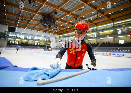 Torino, Italien. 10. Februar, 2019. ISU World Cup Short Track Speed am Tazzoli Eisbahn Torino. Damiano Benedetto/Alamy Leben Nachrichten statt Skaten Stockfoto