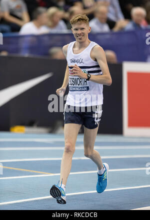 Birmingham, Großbritannien. 10 Feb, 2019. Boswoth siegte bei den Männern 5 Km Rennen endgültig Weg, während SPAR Britische Athletik Indoor Championships 2019 im Arena Birmingham am Sonntag, den 10. Februar 2019. BIRMINGHAM, ENGLAND. (Nur redaktionelle Nutzung, eine Lizenz für die gewerbliche Nutzung erforderlich. Keine Verwendung in Wetten, Spiele oder einer einzelnen Verein/Liga/player Publikationen.) Credit: Taka G Wu Credit: Taka Wu/Alamy leben Nachrichten Stockfoto