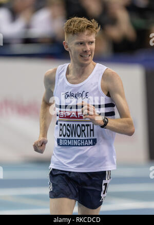Birmingham, Großbritannien. 10 Feb, 2019. Boswoth siegte bei den Männern 5 Km Rennen endgültig Weg, während SPAR Britische Athletik Indoor Championships 2019 im Arena Birmingham am Sonntag, den 10. Februar 2019. BIRMINGHAM, ENGLAND. (Nur redaktionelle Nutzung, eine Lizenz für die gewerbliche Nutzung erforderlich. Keine Verwendung in Wetten, Spiele oder einer einzelnen Verein/Liga/player Publikationen.) Credit: Taka G Wu Credit: Taka Wu/Alamy leben Nachrichten Stockfoto
