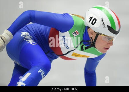 Torino, Italien. 10. Februar, 2019. ISU World Cup Short Track Speed am Tazzoli Eisbahn Torino statt Skaten. Im Bild VALCEPINA Martina iTA. Damiano Benedetto/Alamy leben Nachrichten Stockfoto