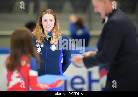 Torino, Italien. 10. Februar, 2019. ISU World Cup Short Track Speed am Tazzoli Eisbahn Torino statt Skaten. Im Bild VALCEPINA Martina iTA. Damiano Benedetto/Alamy leben Nachrichten Stockfoto