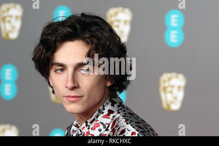 London, Großbritannien. 10 Feb, 2019. Timothee Chalamet, EE British Academy Film Awards, die Royal Albert Hall, London, Großbritannien. 10 Feb, 2019. Foto von Richard Goldschmidt Credit: Rich Gold/Alamy leben Nachrichten Stockfoto