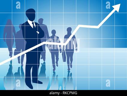 Business Presentation Hintergrund für Folien mit Business graph Pfeil nach oben zeigt und eine Gruppe af Business Leute, Männer und Frauen. Kopieren Sie Platz. Stock Vektor