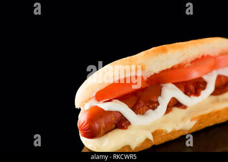 Hotdog in der rechten unteren Ecke für Stockfoto