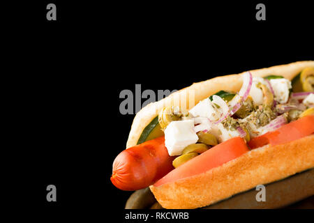 Hotdog in der rechten unteren Ecke für Stockfoto