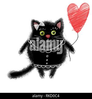 Cartoon schwarze Katze mit Luftballon Stockfoto