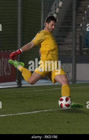 Madrid, Spanien. 10 Feb, 2019. Palatsi. Real Madrid Castilla (2B) an die zwei in den letzten fünf Minuten gegen Cultural Leonesa. Quelle: Jorge Gonzalez/Pacific Press/Alamy leben Nachrichten Stockfoto