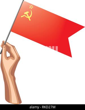 Red Flag und Hand auf weißem Hintergrund. Vector Illustration Stock Vektor