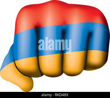 Armenien Flagge und Hand auf weißem Hintergrund. Vector Illustration Stock Vektor