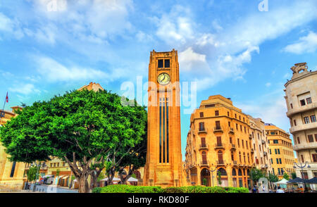 Uhrturm auf Nejmeh Square in der Innenstadt von Beirut, Libanon Stockfoto