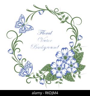Schöne floral background mit Schmetterlingen in grün und blau Farben mit Platz für Ihren Text Stock Vektor