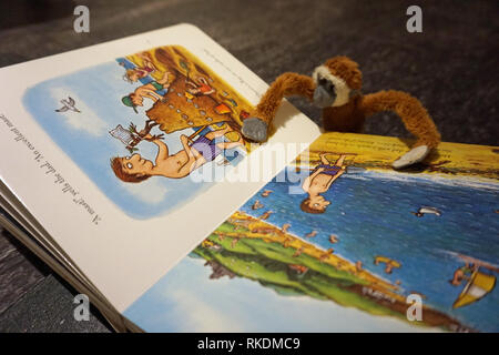 Spielzeug soft Monkey lesen Kinderbuch Stockfoto