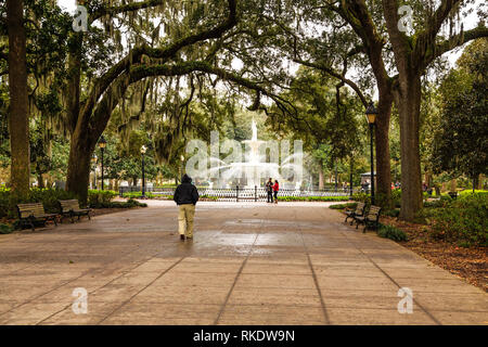 SAVANNAH, Georgia - Januar 9, 2016: Savannah ist die älteste Stadt in Georgien. Von der historischen Architektur und Parks zu den Stränden von Tybee, Savanne Stockfoto