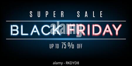 Schwarzer Freitag Leuchtreklame. Licht Urlaub Freitag einkaufen Einzelhandel Zeichen, Lighting Design Markt neon Schild mit glühenden Verkauf text Stock Vektor