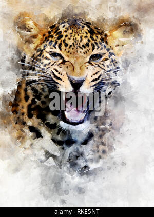 Aquarell Abbildung leopard Portrait. Schöne Wildlife World Stockfoto