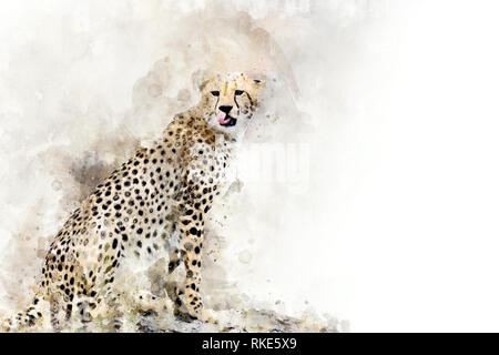 Aquarell Abbildung mit einem cheetah Portrait. Schöne Wildlife World Stockfoto