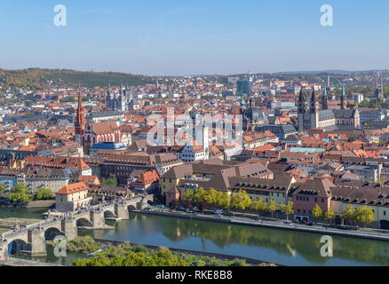 Luftaufnahme von Würzburg, eine fränkische Stadt in Bayern, Deutschland Stockfoto