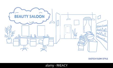 Modernes interior design von Beauty Salon leer keine Menschen Friseursalons moderne Zimmer Skizze doodle horizontal Stock Vektor