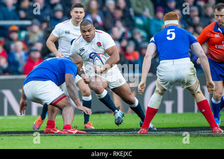 Twickenham, Vereinigtes Königreich. 7. Februar, Kyle SINCKLER, Laufen mit dem Ball, während England gegen Frankreich, 2019 Guinness sechs Nationen Rugby Match an der RFU-Stadion, Twickenham, England, © PeterSPURRIER: Intersport Bildern wiedergegeben Stockfoto