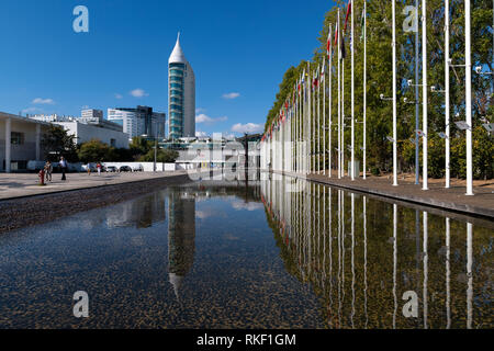 Lissabon, Portugal - 23. Juni 2018: Blick auf den Park der Nationen (Parque das Nacoes) in der Stadt Lissabon in Portugal. Stockfoto