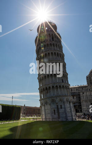 Der schiefe Turm von Pisa ist weltweit bekannt für seine unbeabsichtigte Kippen auf der einen Seite in der Toskana, Italien. Stockfoto