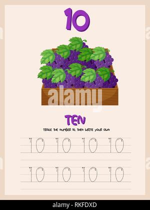10 Anzahl tracing Arbeitsblätter Abbildung Stock Vektor