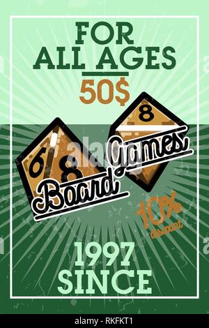 Farbe vintage Bord spiele Banner. Gamer Symbole. Gesellschaftsspiele Spieler Zeichen. Casino spielen Karte. Designelemente. Vektor Stock Vektor