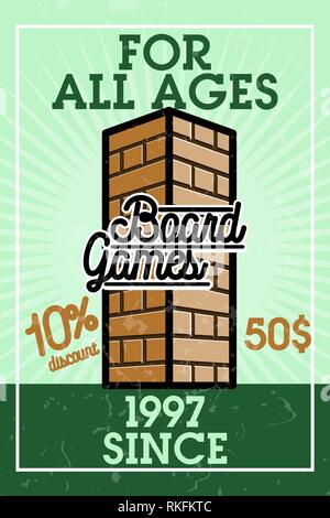Farbe vintage Bord spiele Banner. Gamer Symbole. Gesellschaftsspiele Spieler Zeichen. Casino spielen Karte. Designelemente. Vektor Stock Vektor