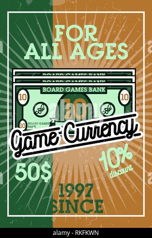 Farbe vintage Bord spiele Banner. Gamer Symbole. Gesellschaftsspiele Spieler Zeichen. Casino spielen Karte. Designelemente. Vektor Stock Vektor
