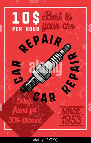 Farbe Oldtimer Reparatur Banner. Gut für Werkstatt, klassische Autos Auktionen, Vereine, T-Shirt. Stock Vektor