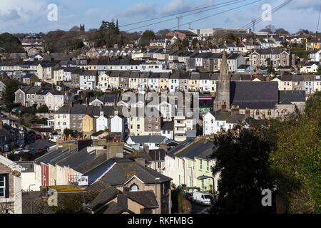 Terrassenförmig angelegten Reihe Torquay, Gehäuse Entwicklung, Wohnprojekt, England, Dorf, englische Kultur, Sommer, Gemeinschaft, Cottage, Wohngebiet Buil Stockfoto