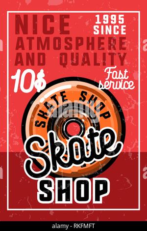 Farbe vintage Skate shop Banner. Skate themed Design Elemente für Ihr Projekt. Vektor. Stock Vektor