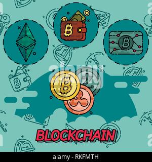 Blockchain flachbild Konzept Symbole. Cryptocurrency Thema. Vector Illustration, EPS 10. Stock Vektor