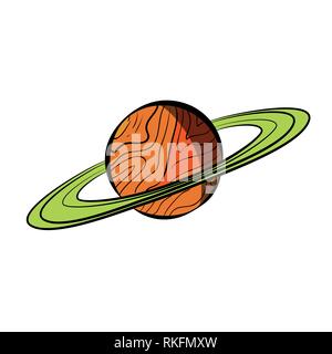 Vektor Farbskizze Saturn Planet mit Ringen auf weißem Hintergrund. Stock Vektor