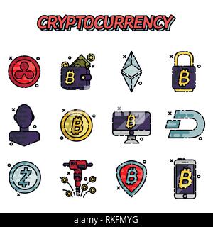 Cryptocurrency flachbild Symbole gesetzt. Vector Illustration, EPS 10. Stock Vektor