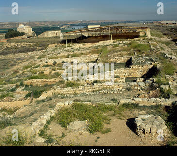 Spanien, Aragon, Celsa. Wichtige pre-Roman (Illergetes Stamm) und römischen Stadt Kamar (Colonia Iulia Celsa). Blick auf die Ruinen. In der Nähe von Velilla de Ebro. Stockfoto