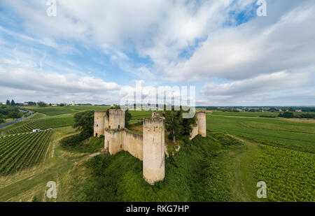 Luftbild Chateau de Budos und Weizenfeld im Sommer, Bordeaux, Gironde, Aquitanien, Frankreich Stockfoto