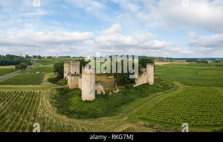 Luftbild Chateau de Budos und Weizenfeld im Sommer, Bordeaux, Gironde, Aquitanien, Frankreich Stockfoto