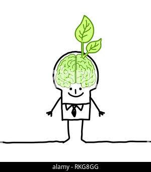 Cartoon Mann mit großen grünen Gehirn Stock Vektor