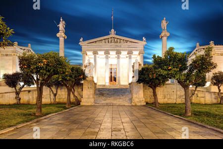 Nacht der Akademie von Athen, Attika, Griechenland Stockfoto