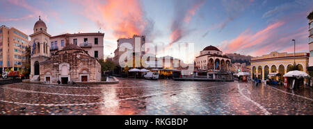 Athen - Panorama der Monastiraki Platz bei Sonnenaufgang, niemand Griechenland Stockfoto